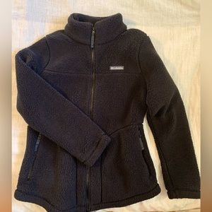 Columbia Womens Black Fleece Sherpa Zip Up Jacket Size Medium Fuzzy